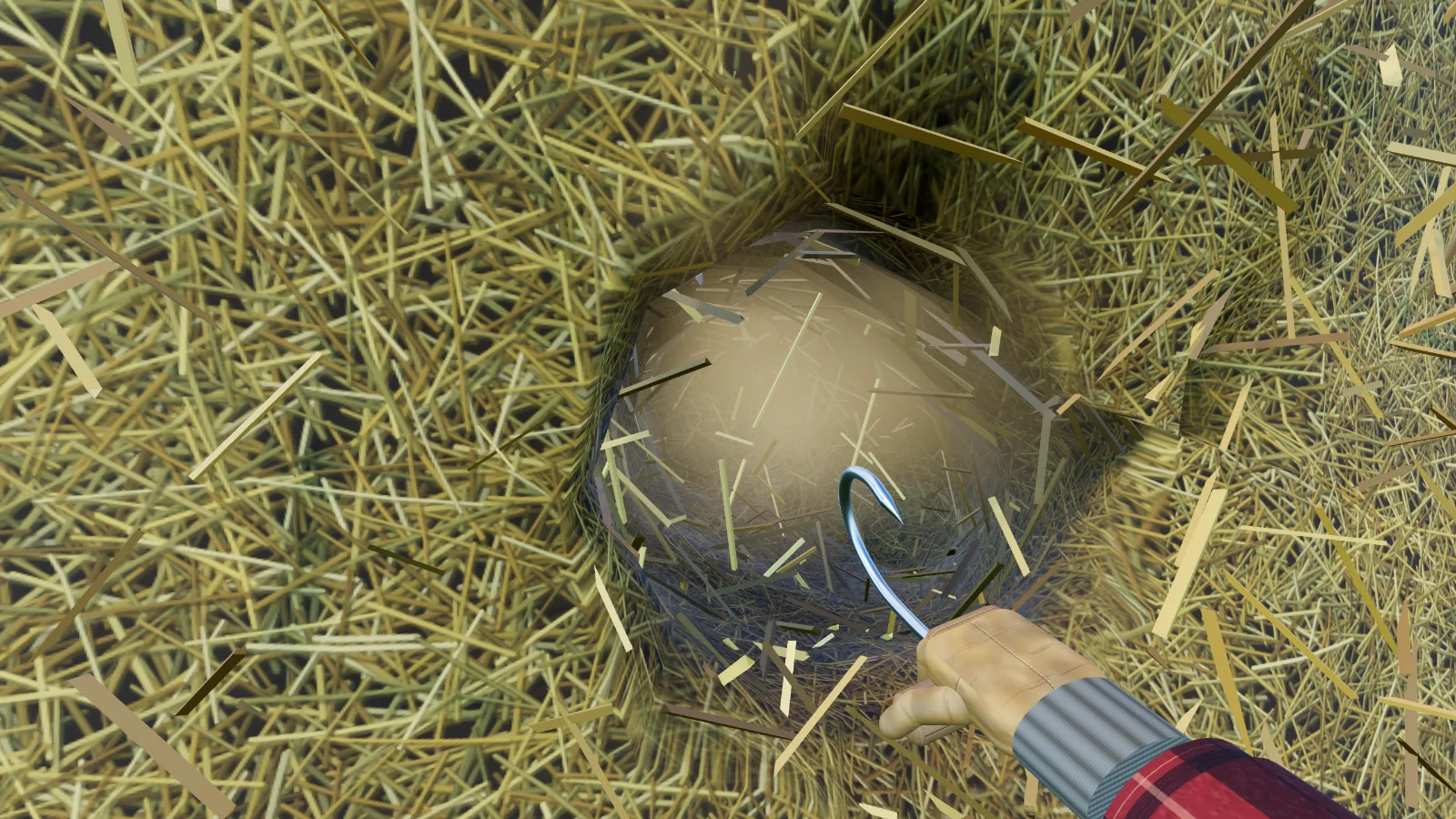 The steel Hay Hook tearing clumps of hay out of the stack